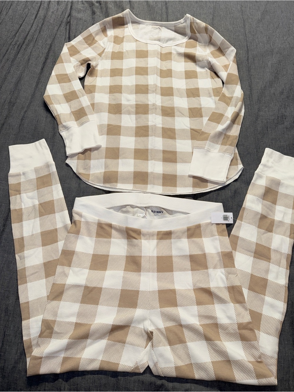 Old Navy Tan & White Buffalo Plaid Pajama Set